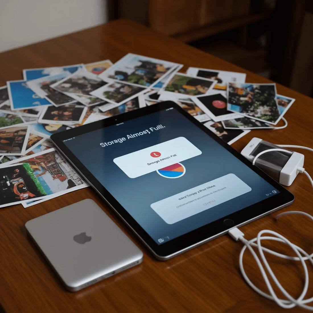 iPad and external storage device for expanded capacity.