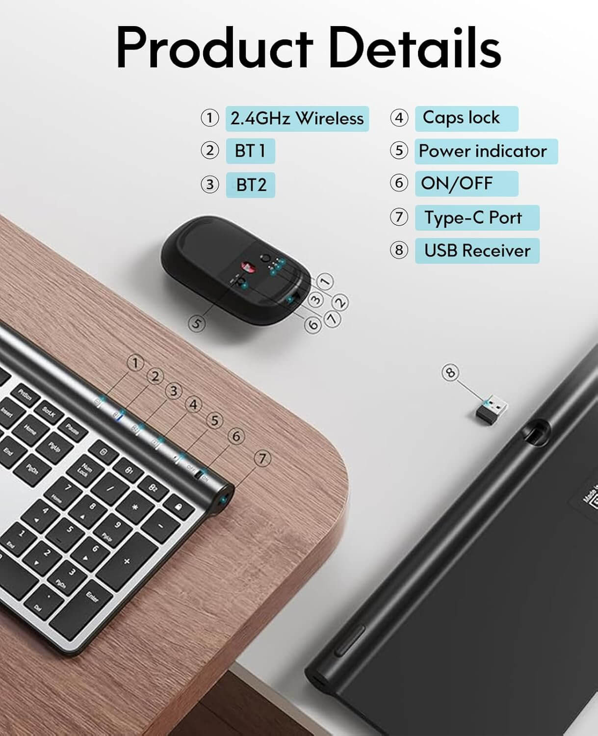 CHESONA Wireless Keyboard and Mouse Combo (BT 5.0+3.0+2.4G)