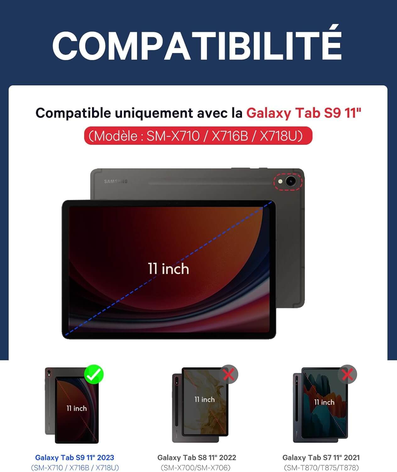 Chesona Clavier Tablette Samsung Tab S9, Touchpad pour Samsung Galaxy Tab S9 11 '' 2023, 2 Canaux BT, Mégnétique Détachable AZERTY Clavier pour Tab S9 (SM-X710/X716B/X718U), Noir