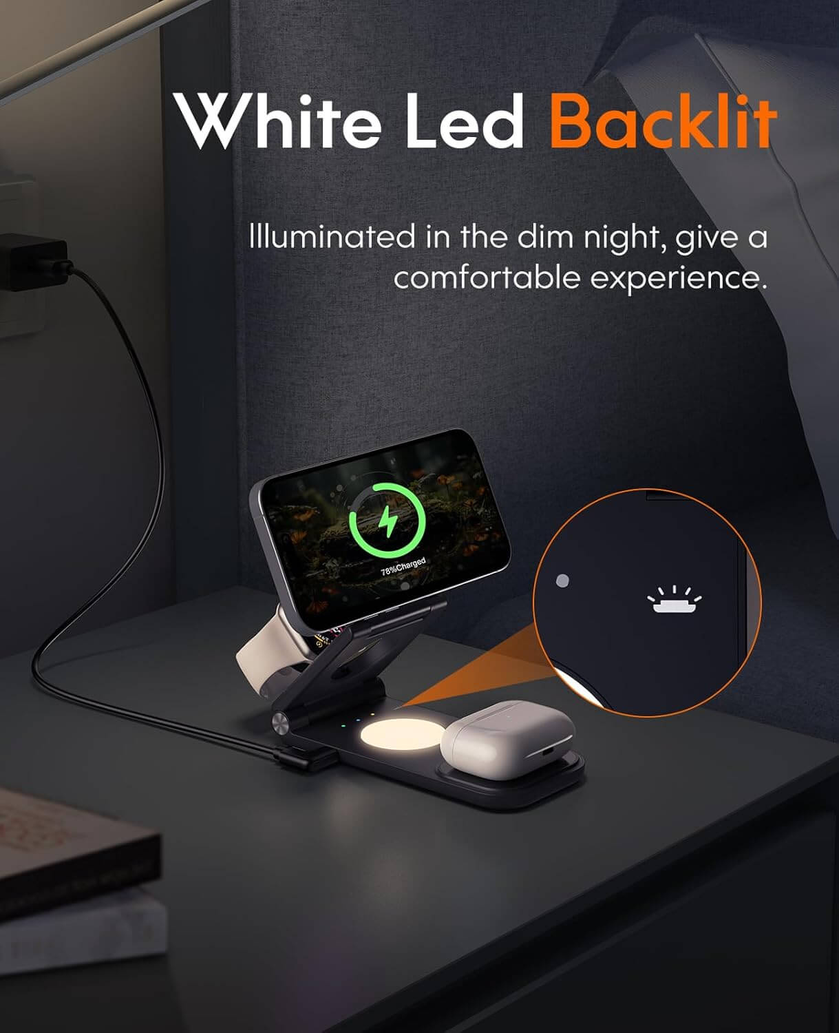 CHESONA 3-in-1 Wireless Charging Station, 18W Foldable Fast Magnetic Charger Stand