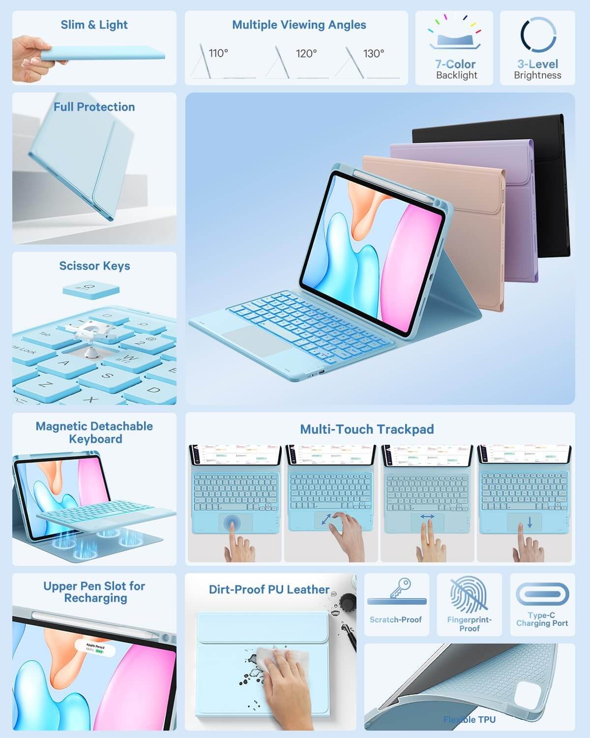 CHESONA Step Series Keyboard Case for iPad Pro 11" 4th/3rd/2nd/1st Gen/Air 10.9"