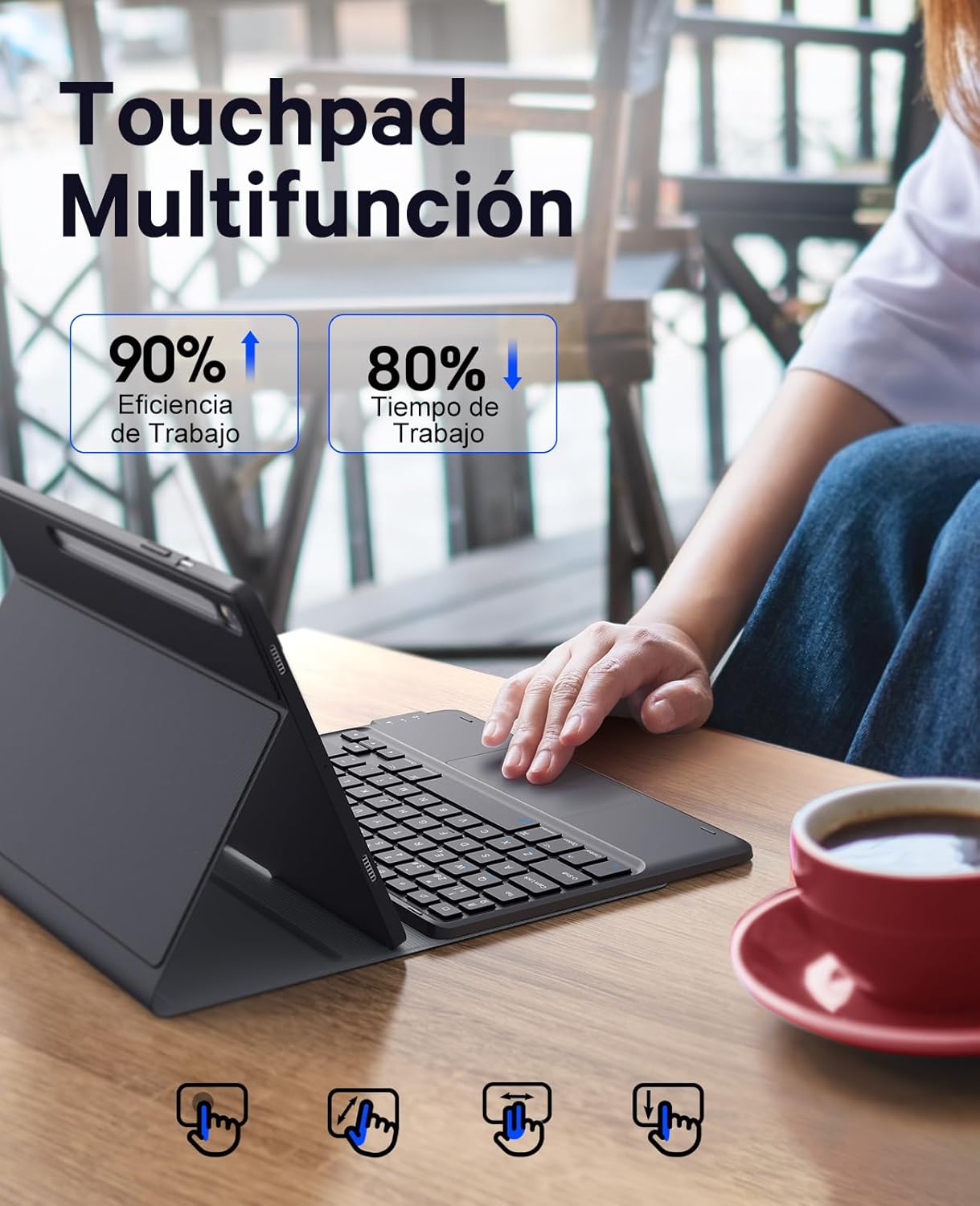 Chesona Teclado Samsung Tab S9 11”/S9 FE 10.9” Smart Touchpad, Soporte para S-Pen, Desmontable Magnético Teclado para Samsung Galaxy Tablet S9 11”/S9 FE 10.9”, 2 Canales BT, Español Ñ Teclado, Negro