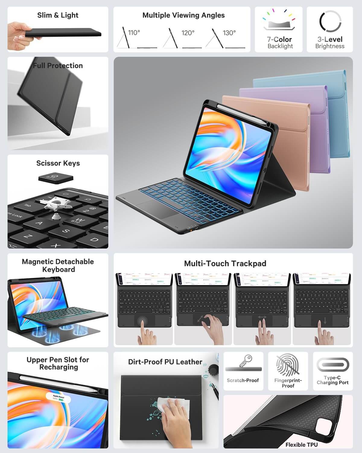 CHESONA Step Series Keyboard Case for iPad Pro 11" 4th/3rd/2nd/1st Gen/Air 10.9"