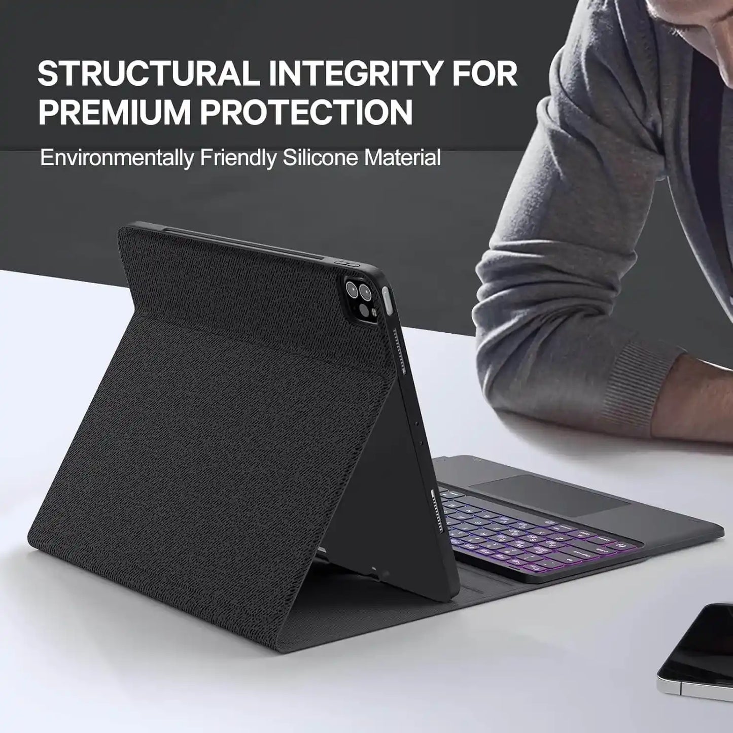 CHESONA Step Series Keyboard Case for iPad Pro 12.9" 6/5/4/3th (Black)