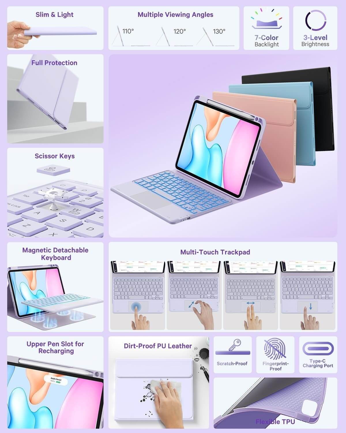 CHESONA Step Series Keyboard Case for iPad Pro 11" 4th/3rd/2nd/1st Gen/Air 10.9"