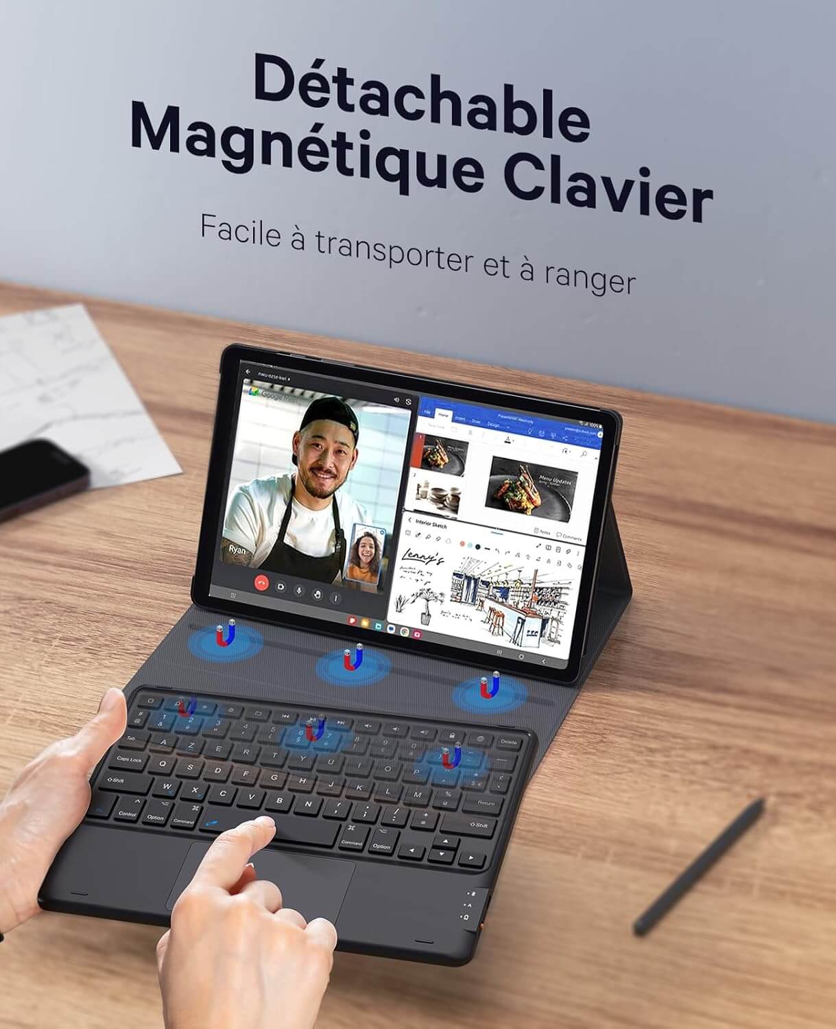 Chesona Clavier Tablette Samsung Tab S9, Touchpad pour Samsung Galaxy Tab S9 11 '' 2023, 2 Canaux BT, Mégnétique Détachable AZERTY Clavier pour Tab S9 (SM-X710/X716B/X718U), Noir