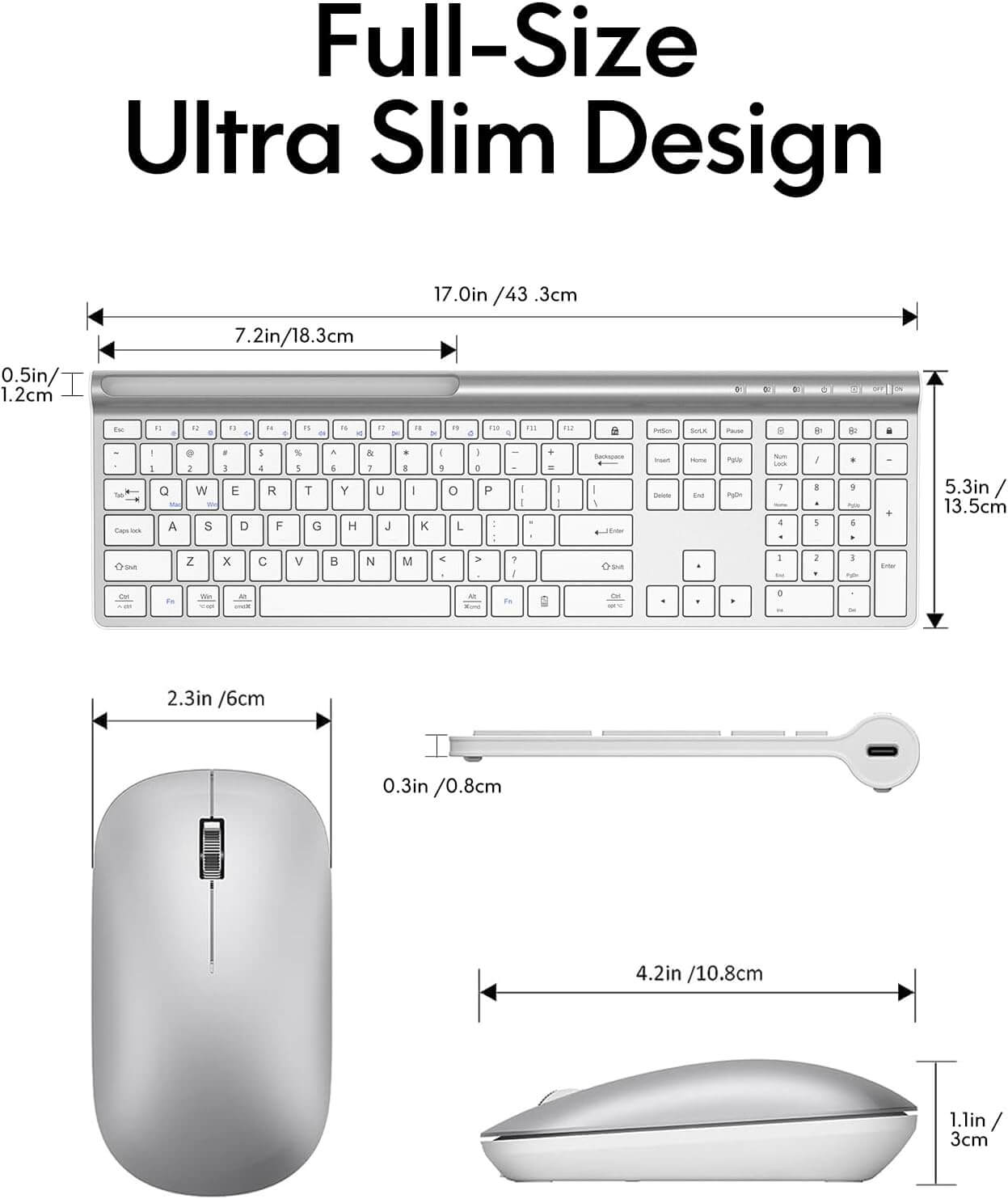 CHESONA Wireless Keyboard and Mouse Combo (BT 5.0+3.0+2.4G)