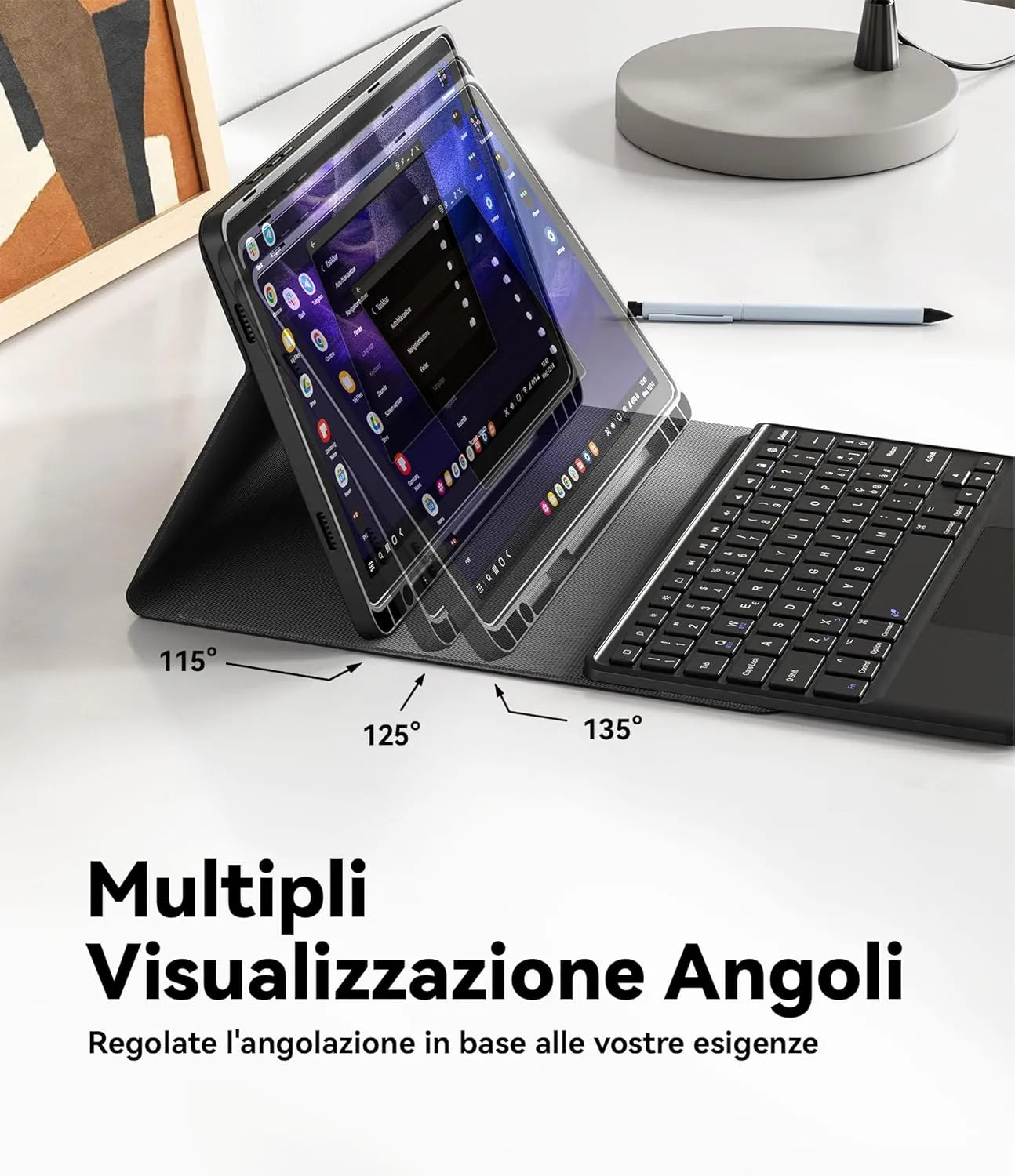 CHESONA Tastiera Galaxy Tab A9 Plus, Intelligente Touchpad, 2 BT Canali, Magnetica Staccabile Tastiera per Samsung Galaxy Tab A9 Plus 11” 2023 (SM-X210/X216), Supporto Portamatite, Nero