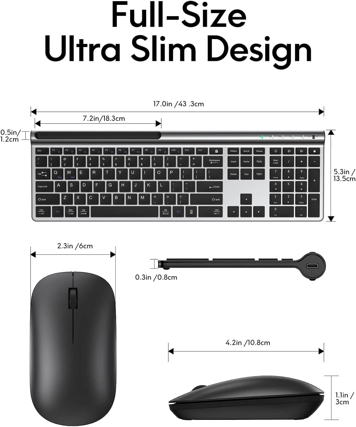 CHESONA Wireless Keyboard and Mouse Combo (BT 5.0+3.0+2.4G)