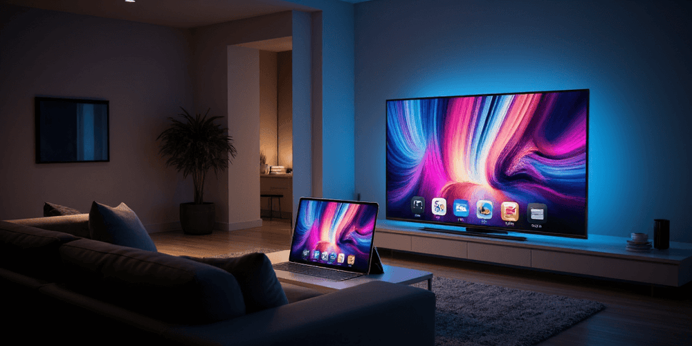 An iPad screen mirrored to a TV