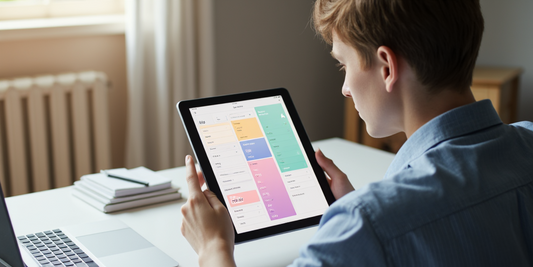 A student focusing intently on their iPad