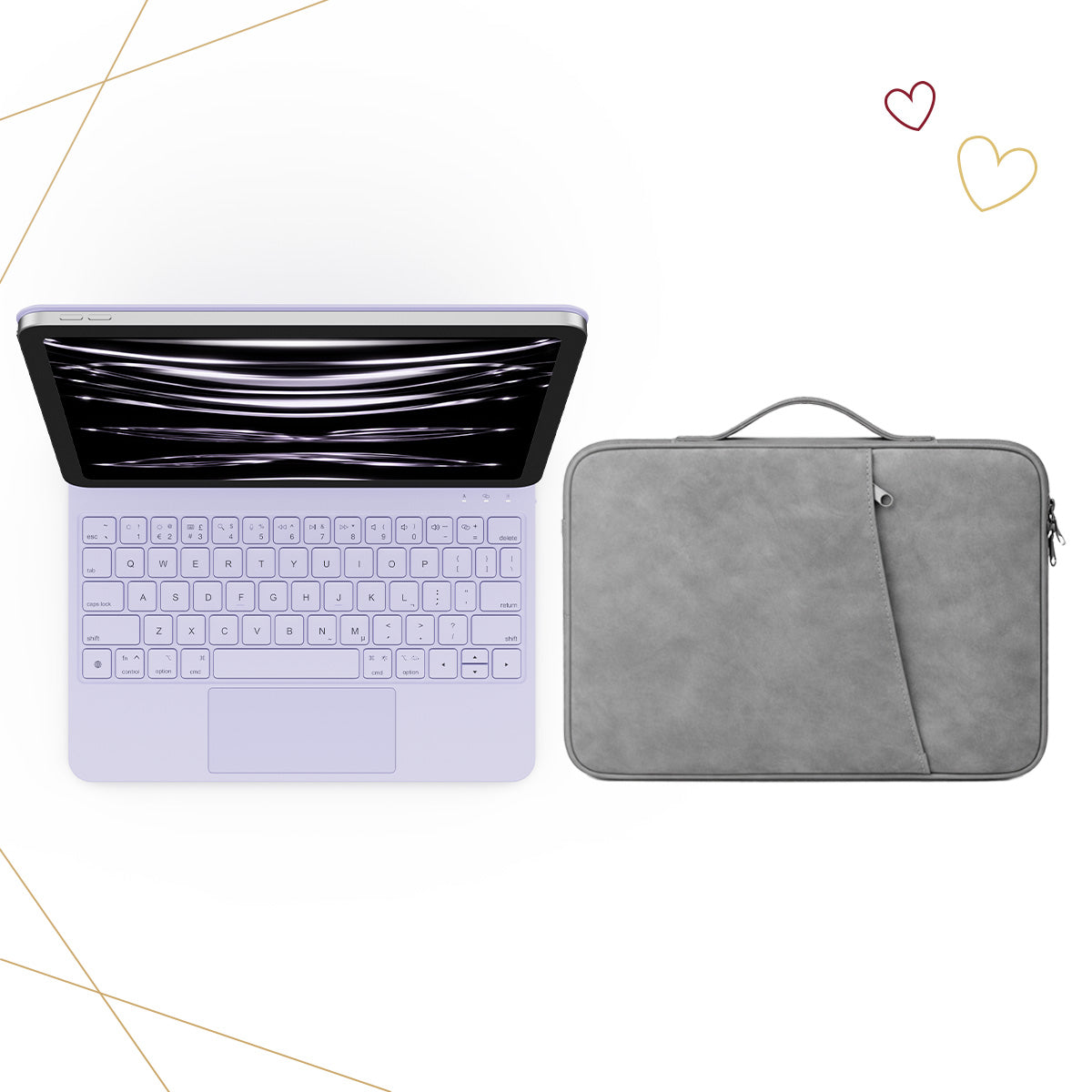 CHESONA Cloud Keyboard Case & Nubuck Leather Sleeve Bag for iPad 10th Gen (2022)