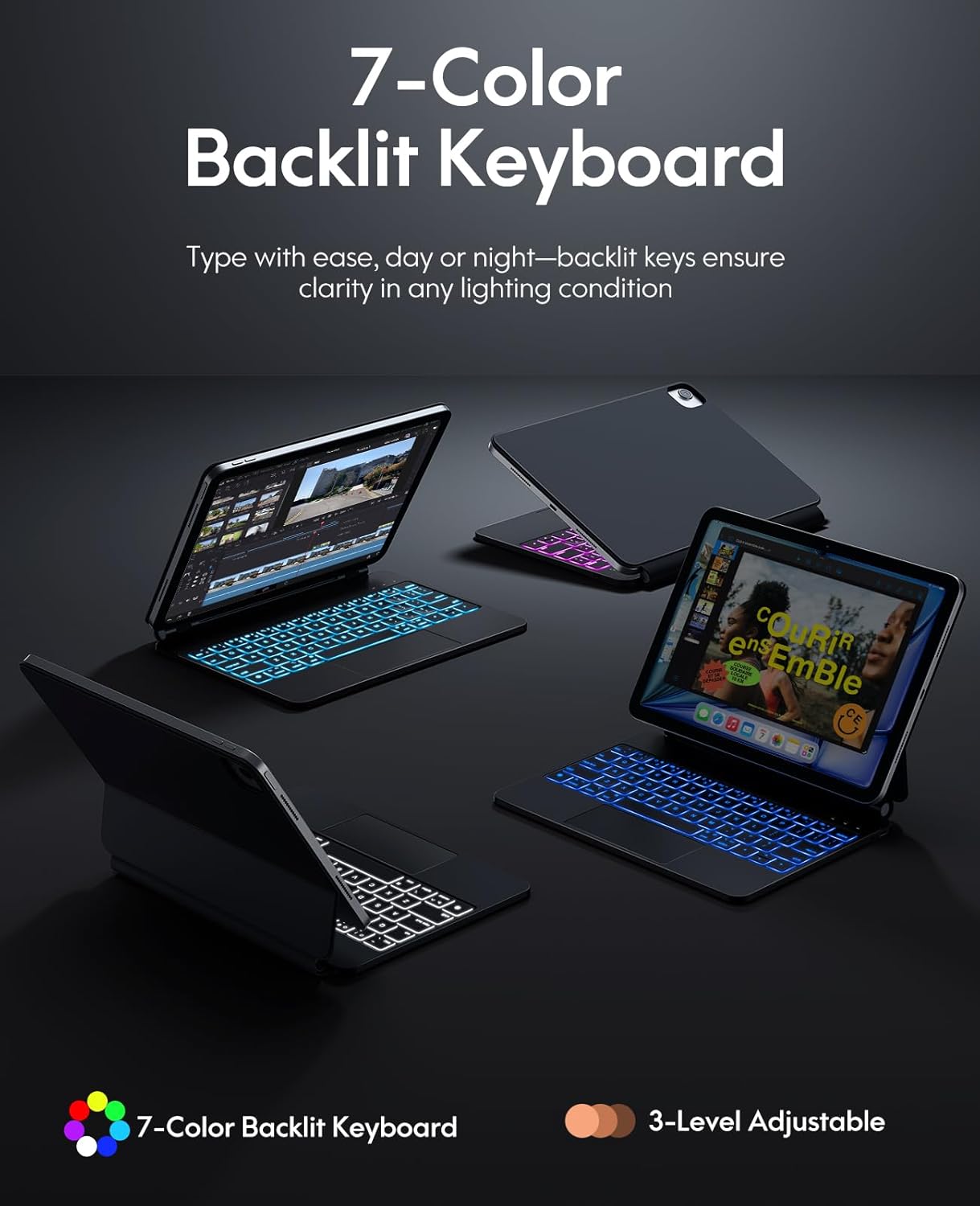 CHESONA Cloud Series Keyboard Case for iPad Pro 11 Inch & iPad Air 11''(M2) & Air 5th/4th 10.9(Black)
