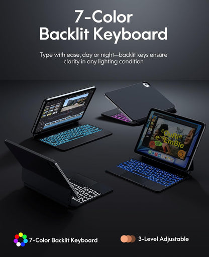 CHESONA Cloud Series Keyboard Case for iPad Pro 11 Inch & iPad Air 11''(M2) & Air 5th/4th 10.9(Black)