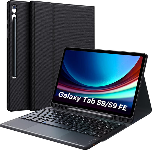 Chesona Tastiera Samsung Tab S9 FE 10.9” /Tab S9 11”, Intelligente Touchpad, Supporto per S-Pen, 2 Canali BT, Staccabile Magnetica Tastiera per Samsung Galaxy Tab S9/S9 FE, 2 Canali BT, Nero