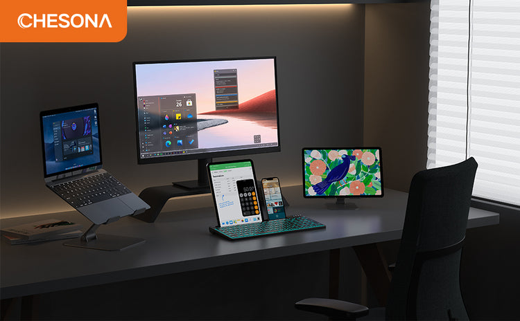 Chesona_founder1_wireless_keyboard_controls_5_devices_on_the_desk