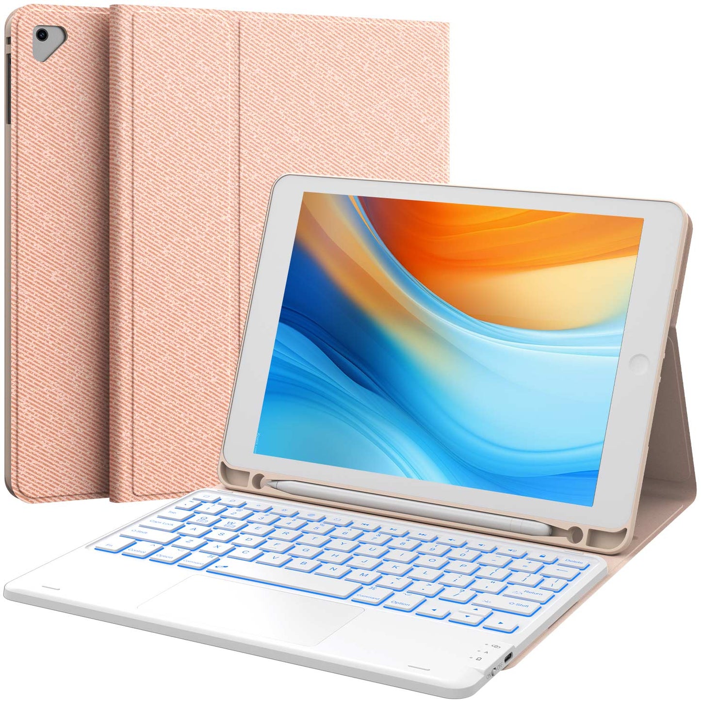 CHESONA Step Series Keyboard Case for iPad 6/5th gen & iPad Air 2 & iPad Pro 9.7" (Pink)