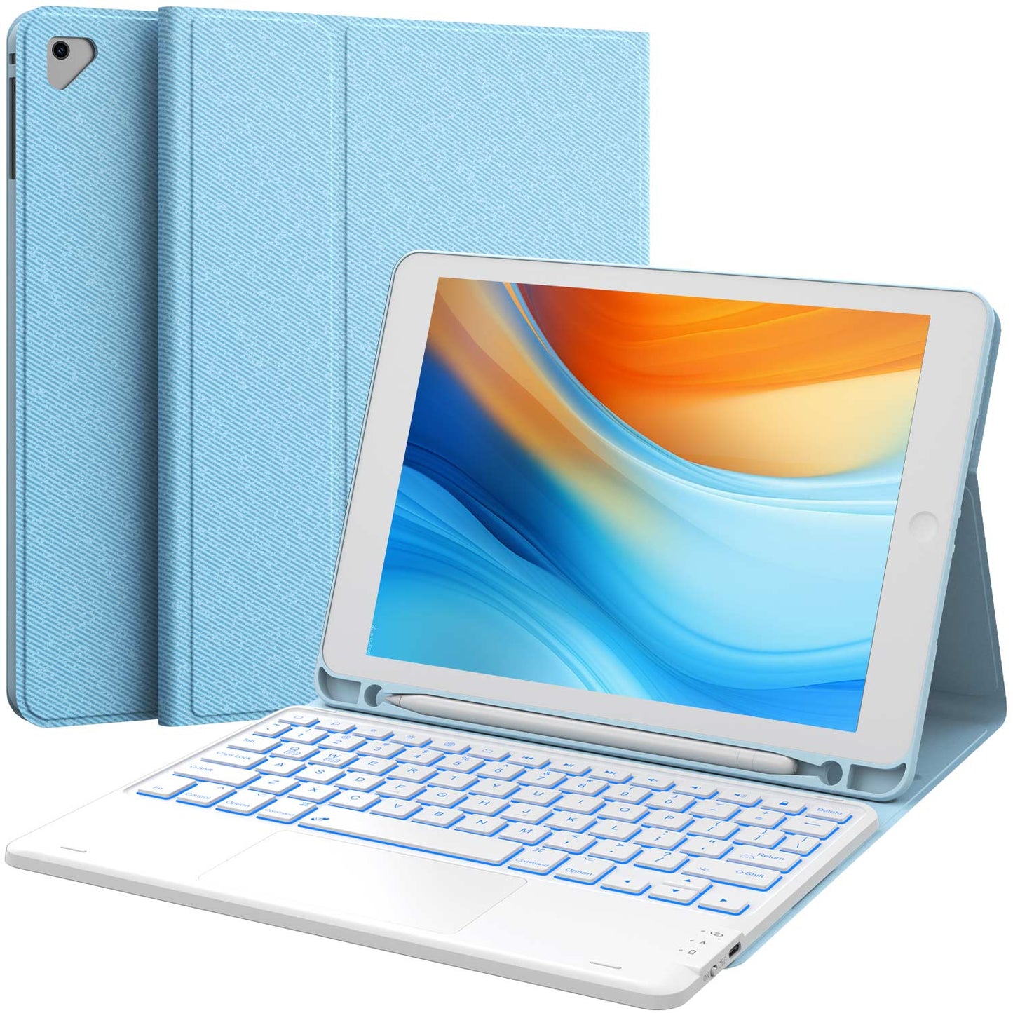 CHESONA Step Series Keyboard Case for iPad 6/5th gen & iPad Air 2 & iPad Pro 9.7" (Blue)