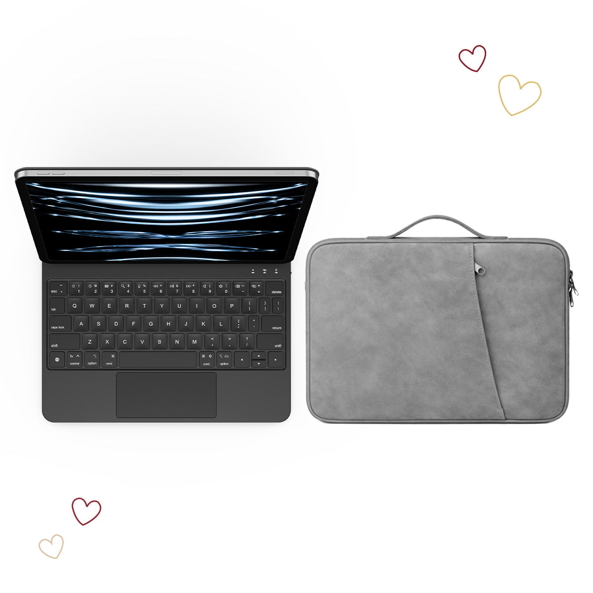 CHESONA Cloud Keyboard Case & Nubuck Leather Sleeve Bag for iPad 11th (A16,2025)