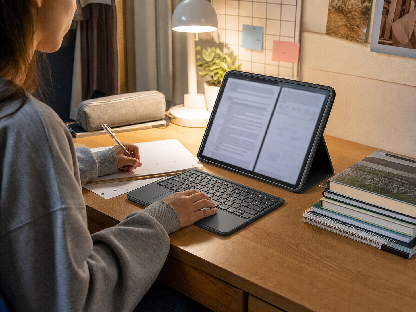 Chesona Step detachable keyboard setup used with iPad for a study session