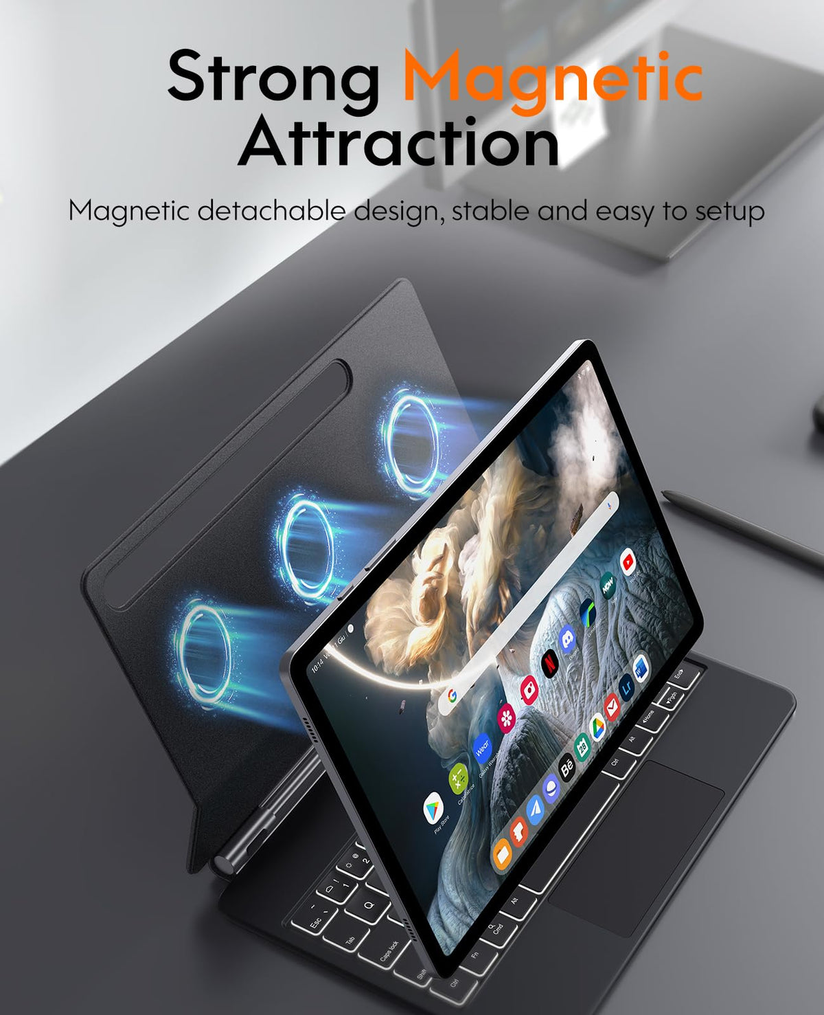 CHESONA Cloud Digital Keyboard Case for Samsung Galaxy Tab S9 FE 10.9'', S9/S8/S7 11''