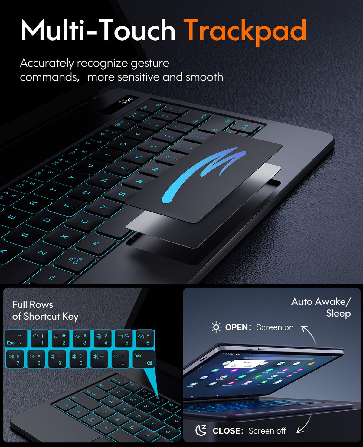 CHESONA Cloud Digital Keyboard Case for Samsung Galaxy Tab S9 FE 10.9'', S9/S8/S7 11''