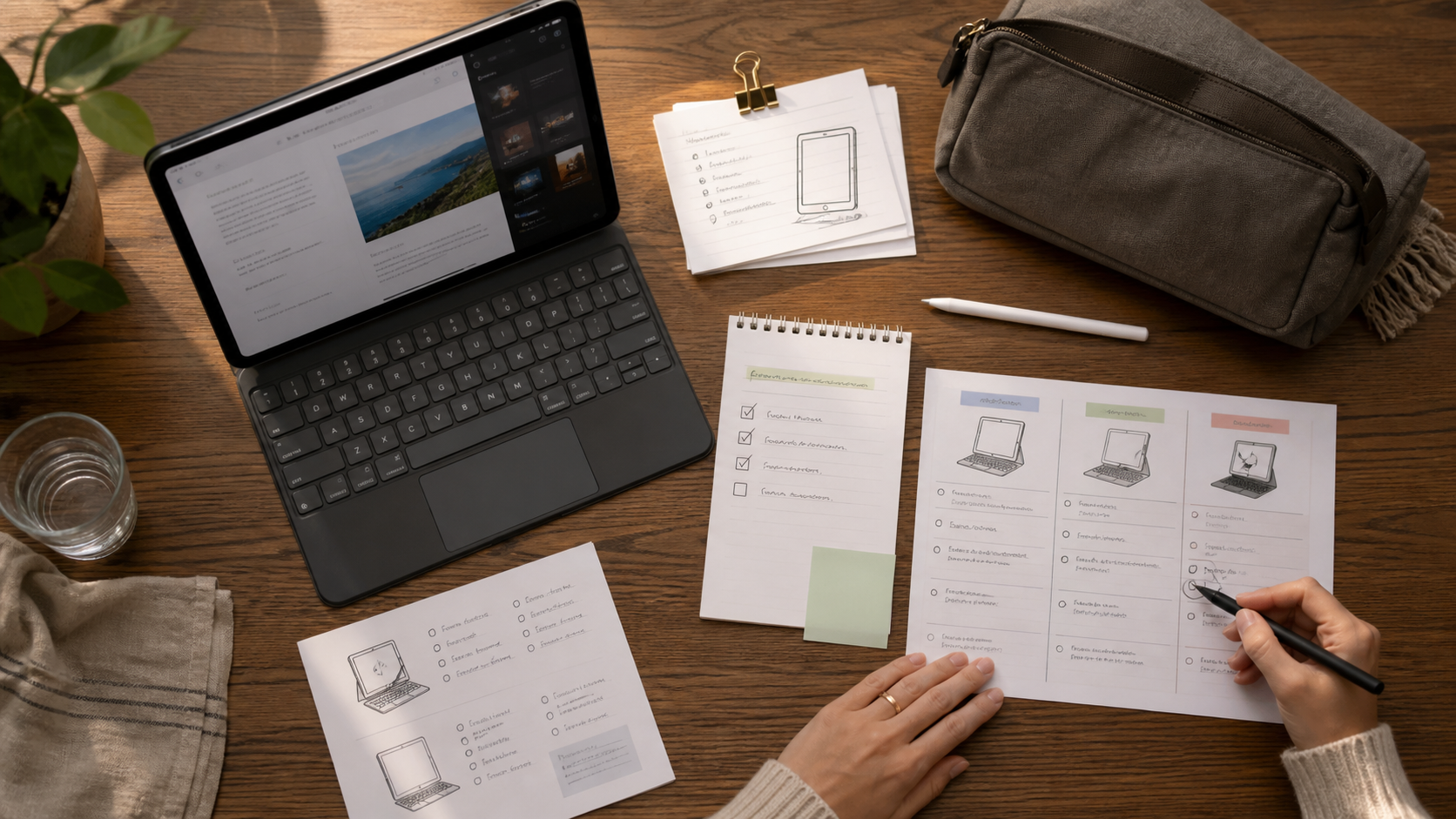 iPad keyboard case beside decision notes for choosing the right keyboard case setup