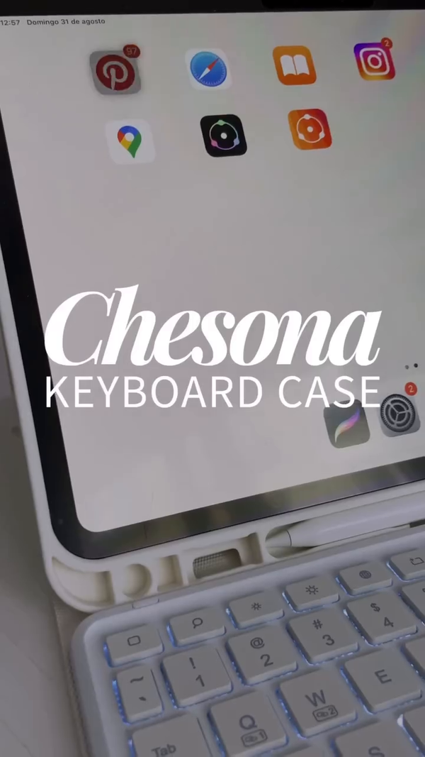 Creator using the CHESONA Step white iPad keyboard case with trackpad for browsing, drawing, and everyday creative work.