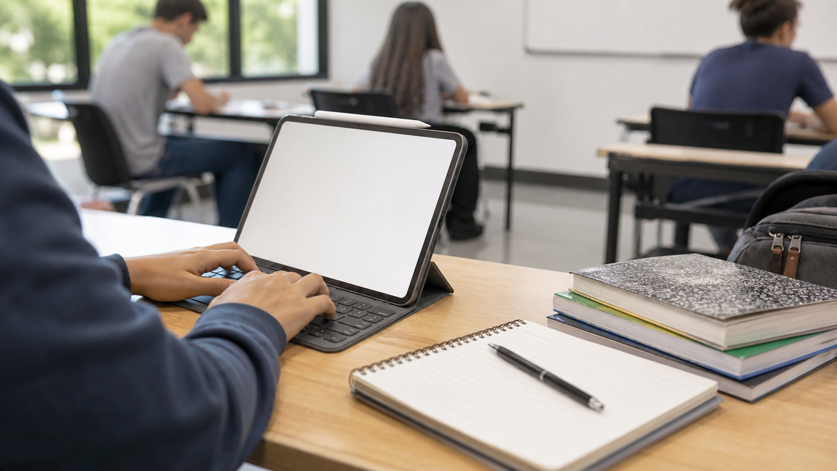 Chesona Step keyboard case used with iPad during a classroom note-taking session